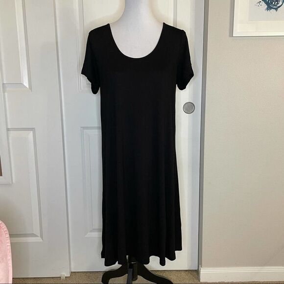 Black Jersey Knit Cross Back Dress Size Small - Picture 2 of 11